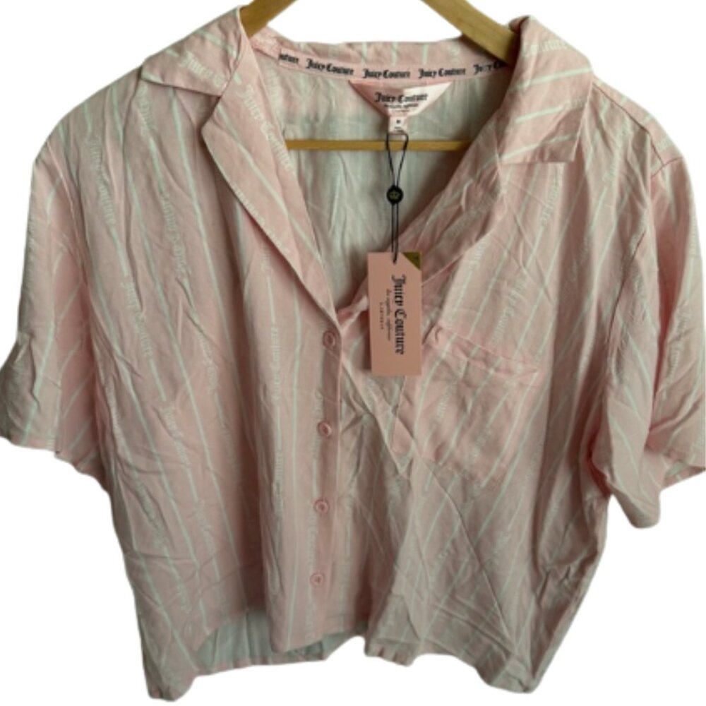 NWT Juicy Couture Light Pink Button Down Striped Sleepwear Shirt Size M